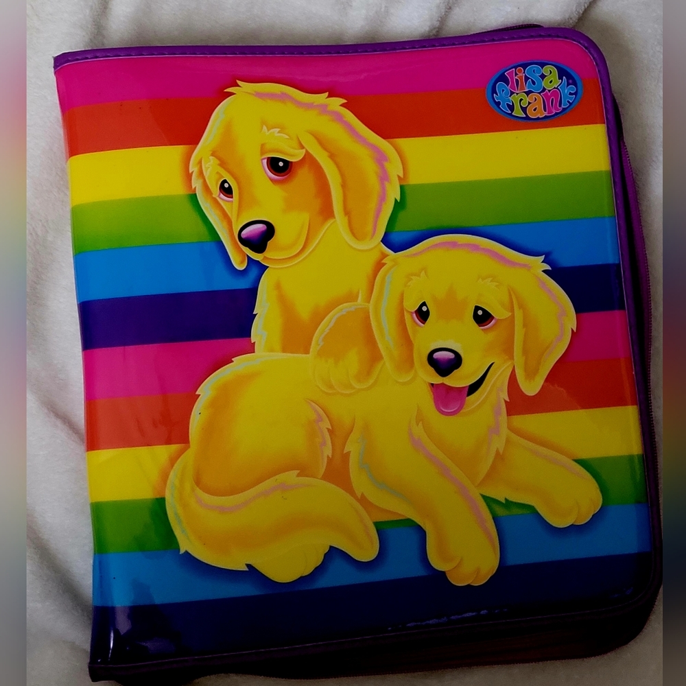 Vintage Lisa Frank Rare Ywllow Lab Tapper Keeper Zipper Binder